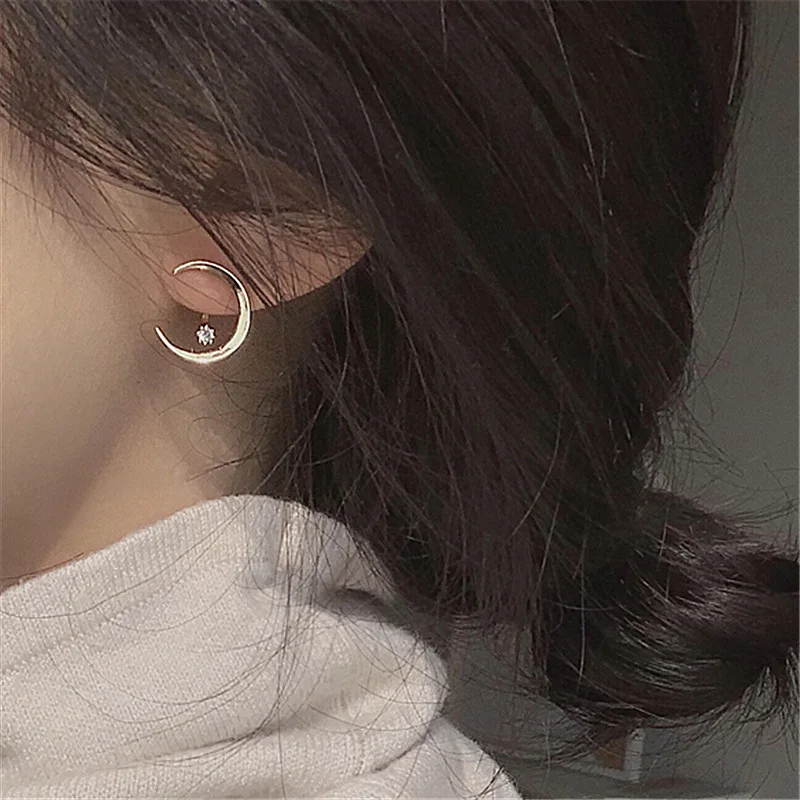 2022 Fashion New Moon Metal Women Trendy Light Luxury Stud Earrings Crescent Shaped Simple  Multiple Detachable Zircon Jewelry