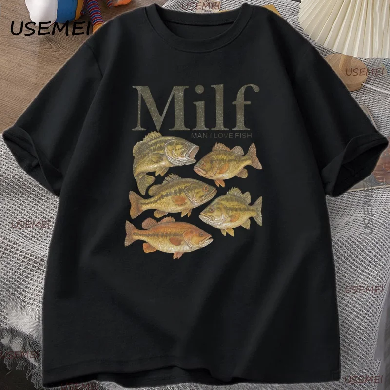 رجل أنا أحب الأسماك تي شيرت مضحك خمر ميمي الأسماك تي شيرت عادية كم قصير الجولة الرقبة للجنسين المحملة القطن فضفاض الذكور الملابس