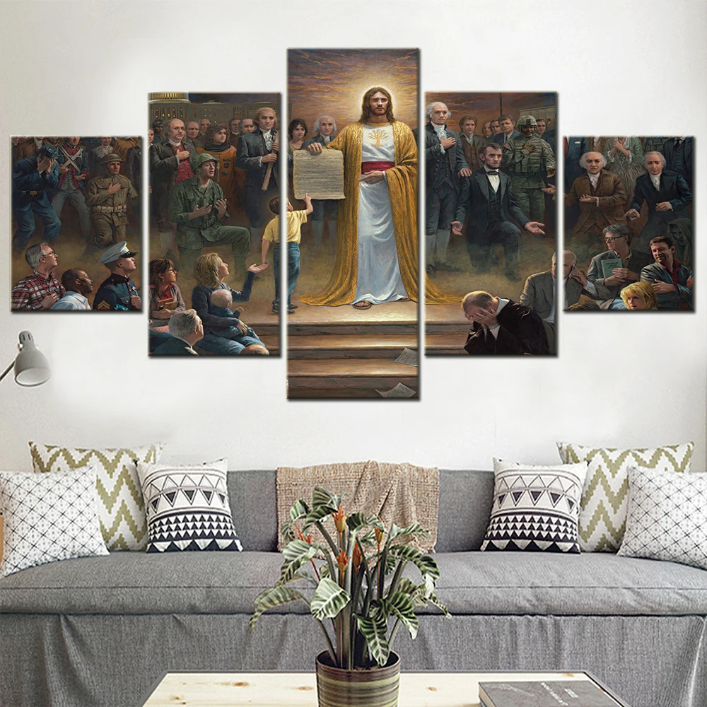 5 Pieces Canvas Wall Arts Poster Painting One Nation Under God Wallpaper Home Decoration Living Room Picture Print Bedroom Mural