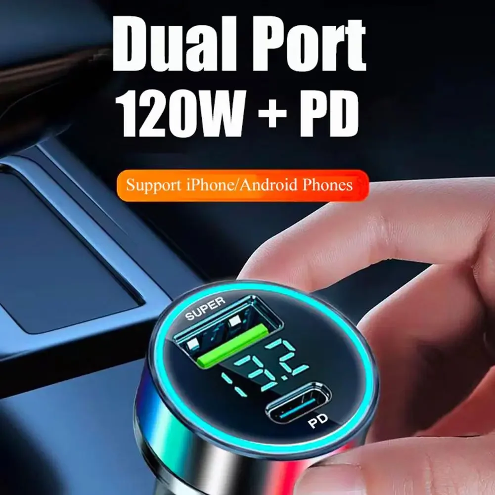 Nuevo cargador de coche PD USB 120W USB C adaptador de viaje para teléfono móvil de carga rápida QC3.0 para iPhone 15 Xiaomi Samsung cargador en coche