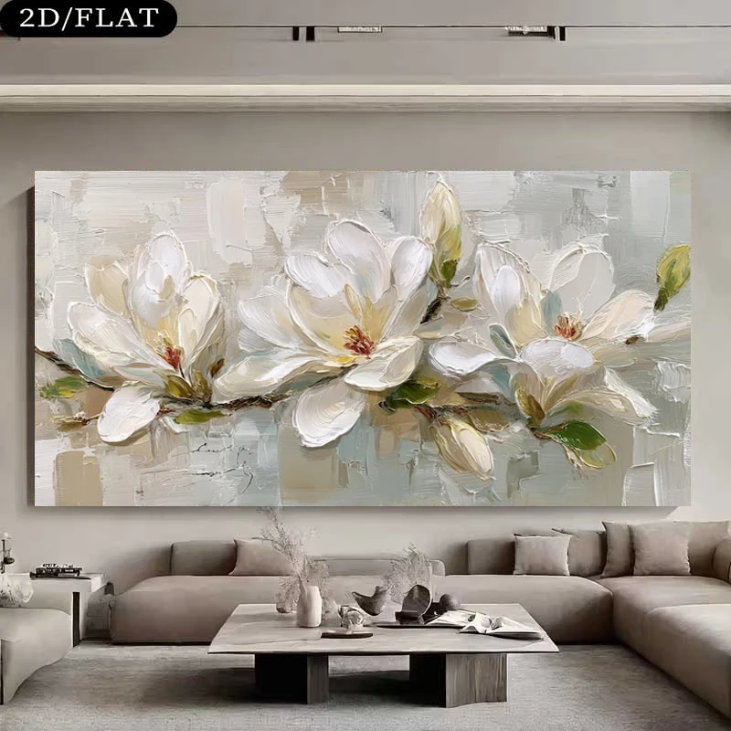 White Magnolia Painting Elegant Floral Posters, Canvas Print, Home Living Room Wall arts Decor, No Framed