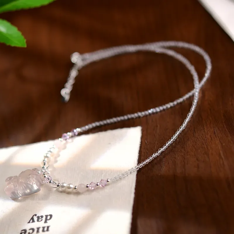 Powder crystal necklace spot exquisite three-dimensional cute cat girl beaded necklace sweet colored crystal necklace