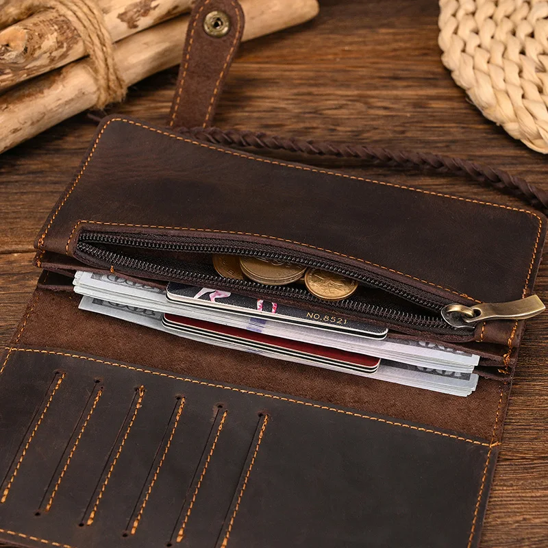 Newsbirds Genuine Leather Long Wallet Wrist Belt Strap Chain Wallet Christmas Gift Wallet gift men woman wallets Clip Purse