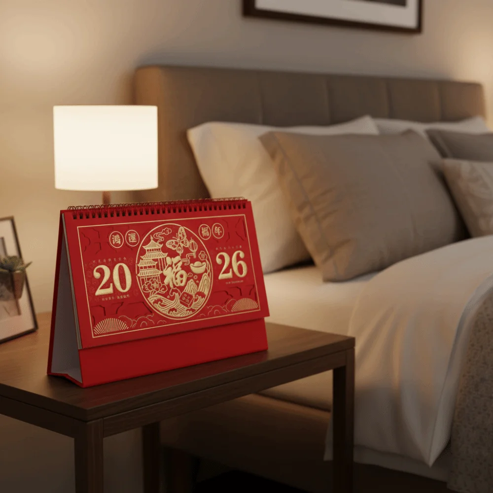 

Traditional Standing Flip Desk Calendar Zodiac Blessing Words Chinese Style Calendar Horse Year Business Planner Gift