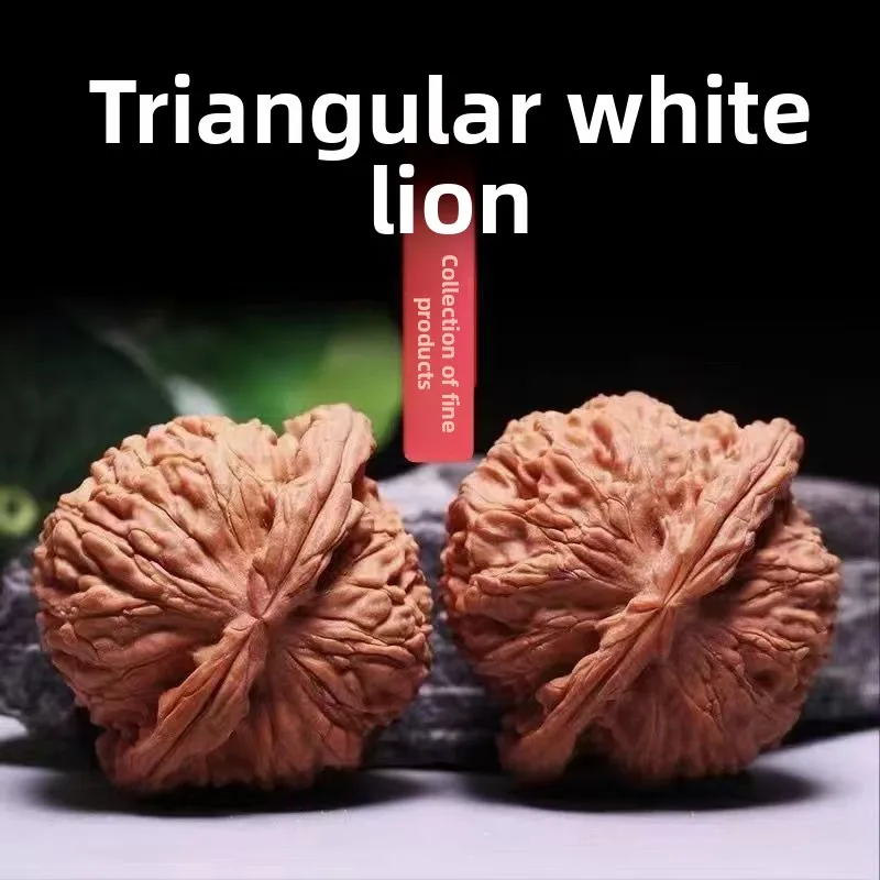 Premium Matched Pair Blunt Tip White Lion Wenwan Walnuts Chinese Collectible Hand Play Piece For Good Luck Fortune Blessing Joy