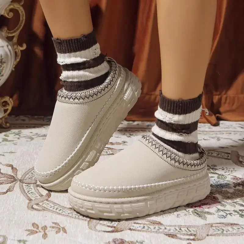 

Зимние пушистые плюшевые женские тапочки, уличные домашние теплые зимние ботинки на толстой подошве, женские хлопковые сапоги на нескользящей платформе для отдыха