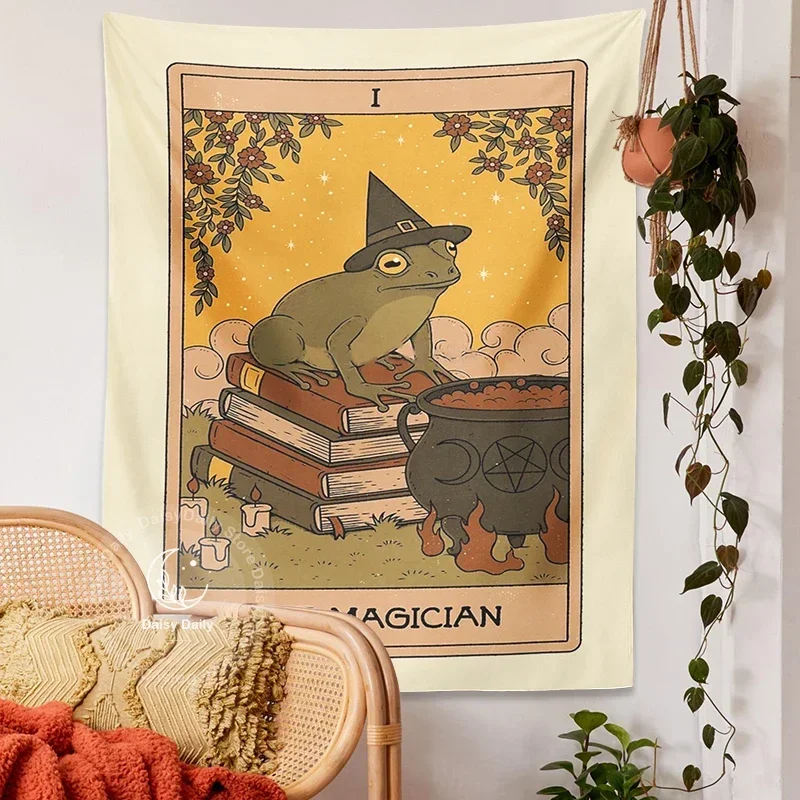 

Frog Magic Tapestry Wall Hanging Vintage Tarot Psychedelic Bohemian Hippie Aesthetic Tapestries for Living Room Home Decor
