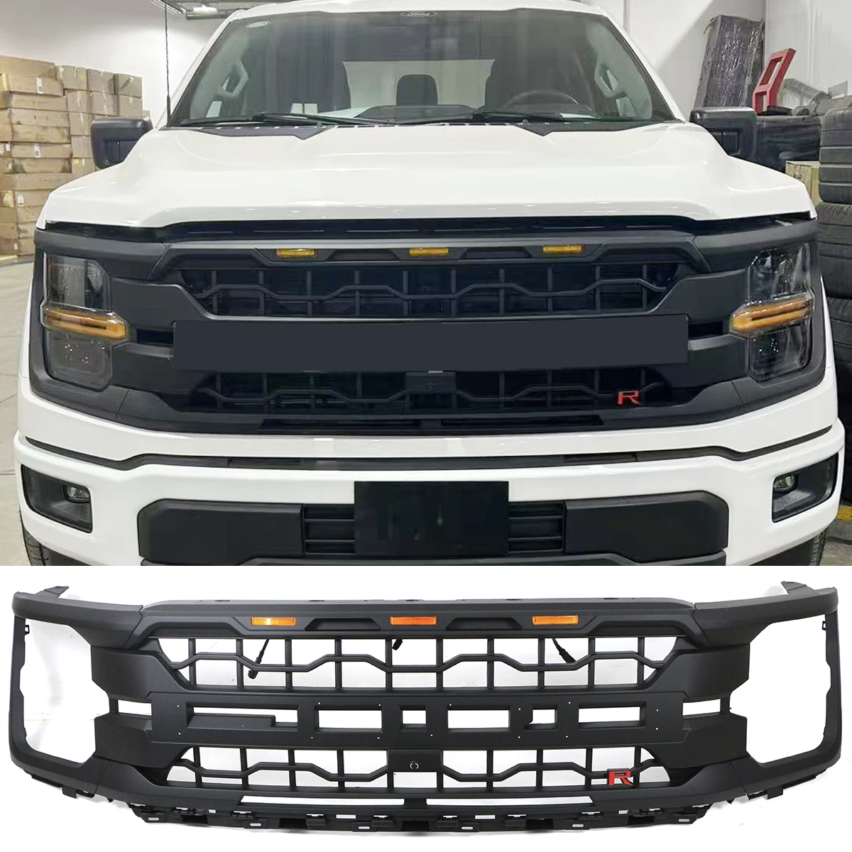 

Front Grille Fits For 2024 2025 Ford F-150 XL XLT STX TREMOR W/LEDBAR F150 Grill With Light Bar