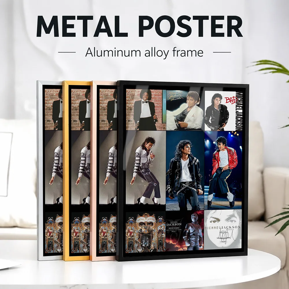 Michael Jackson Career Collage Metal Poster With Aluminum Alloy Frame Personalized Photo Vibrant Pop Style Wall Art For Bedroom