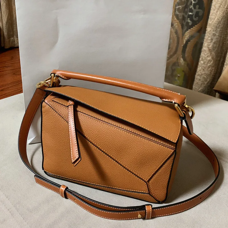 Puzzle Geometric Bag Colorblocking Splicing Leather Pillow Bag Classic Handheld Shoulder Crossbody Bag Female