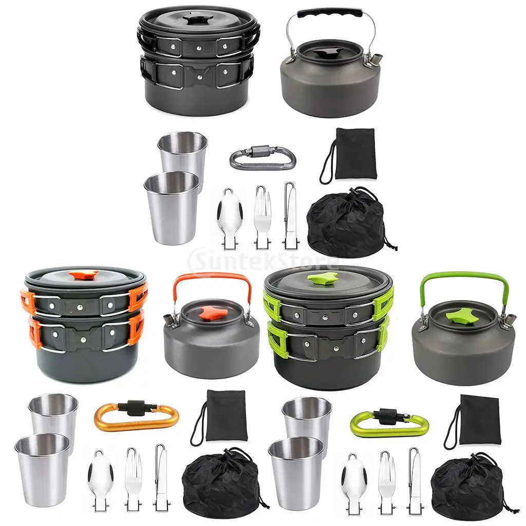 8Pcs/set Outdoor Camping Cookware Set With Knife Utensil Spoon Portable Picnic Kitchen Utensils Tableware Storage Handbag 