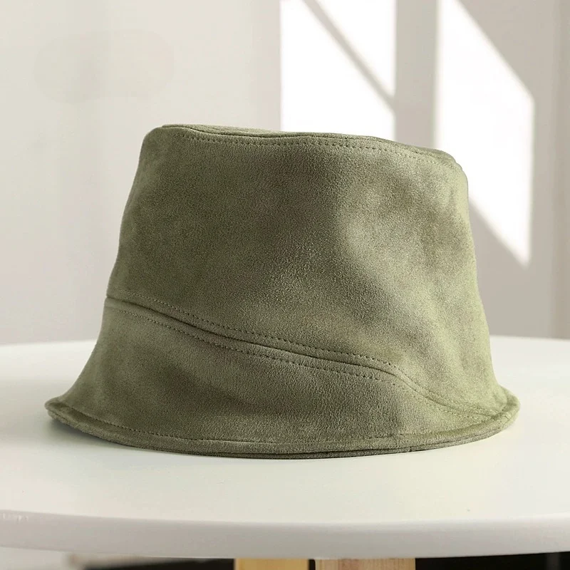 Autumn and Winter All-match Deerskin Velvet Solid Color Fisherman Hat Tide Women Warm Windproof Face Small Bucket Basin Hat Spot