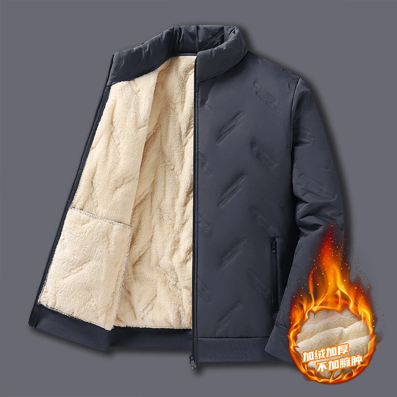 2025 High Quality New Men Winter Lambskin Wool Jacket Men Loose Stand Collar Thicken Fleece Cashmere Overcoat Zipper Solid Coats