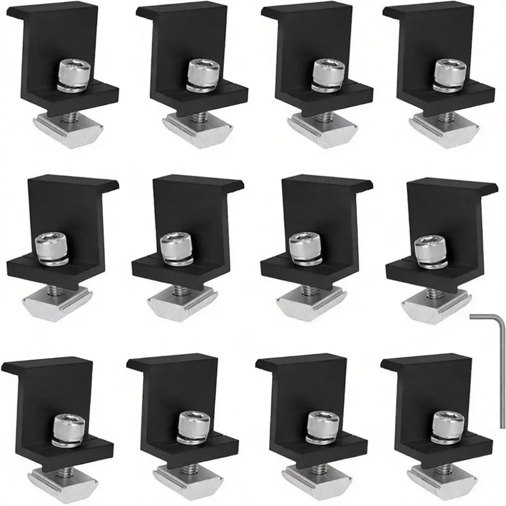 Photovoltaic Panel Mounting Hardware Aluminum Alloy Black Clamps Set Fixed Solar Roof Installation Brackets Support Structure