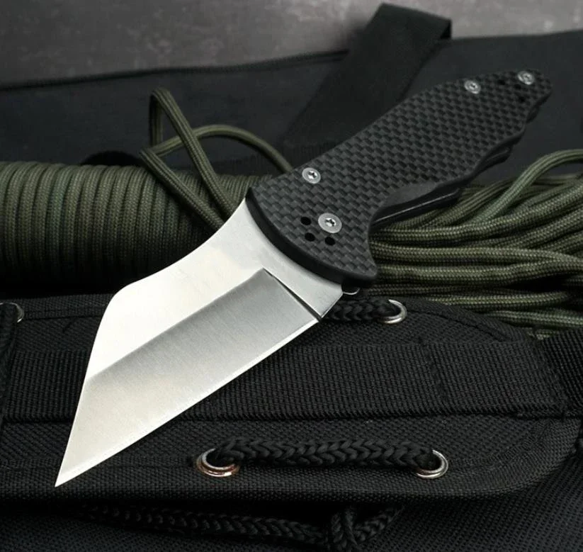 Cuchillo plegable con mango de fibra de carbono, herramienta EDC de bolsillo para acampar al aire libre, pesca, caza y defensa de seguridad