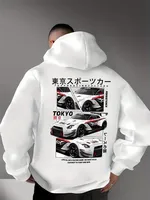 Behind the elements of the Japanese Tokyo Motor City, there is a big picture printed men's casual street style hoodie, sweatshir