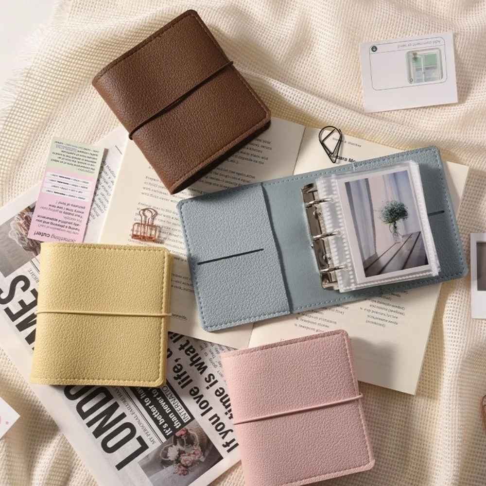 Quality Faux Leather Mini Photo Album 25 Pages with 3-Ring Pocket Photo Album Photo Display Card Collection 3-Inch Photo Book