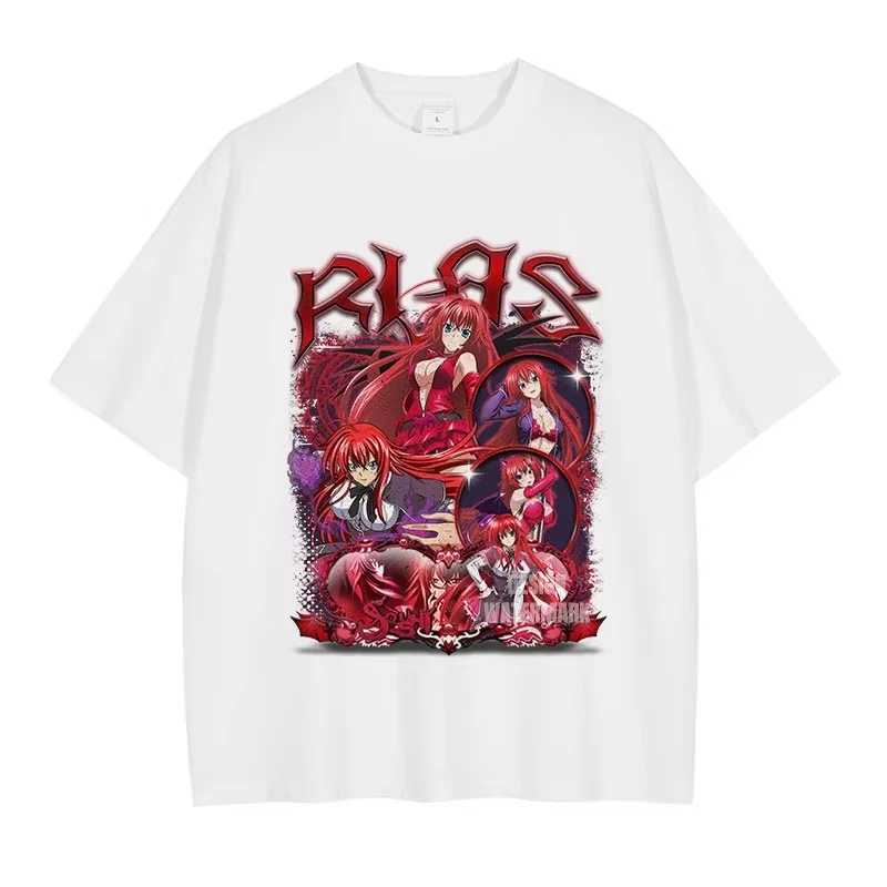 High School DxD Graphic Print Unisex Loose Pure‑Cotton Fashion Y2K Cropped Short‑Sleeve High‑Quality Couple Outfit T‑Shirt