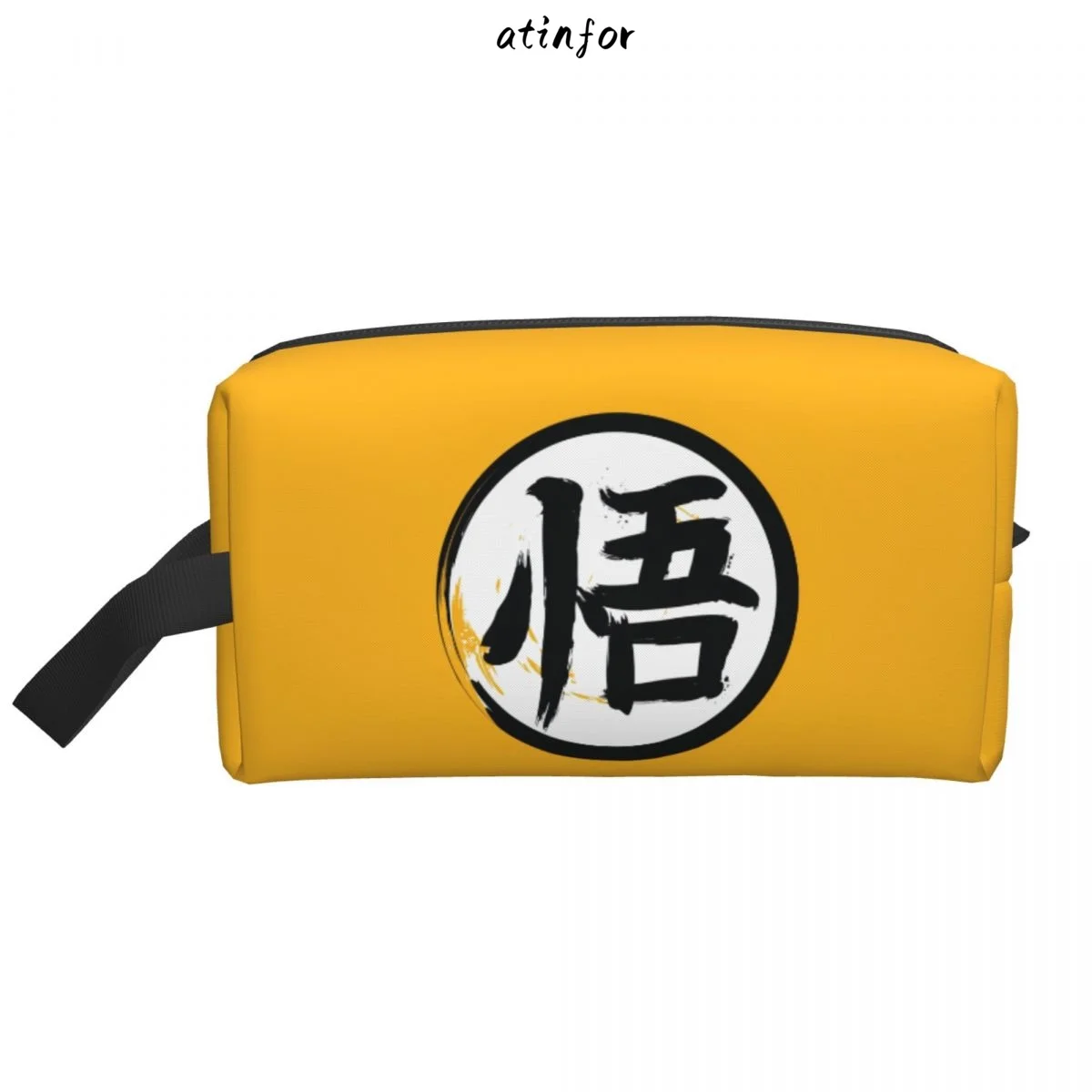 atinfor Go Kanji Yellow Custom Large Waterproof Travel Toiletry Makeup Cosmetic Bag for Men Women Bathroom Storage Organize