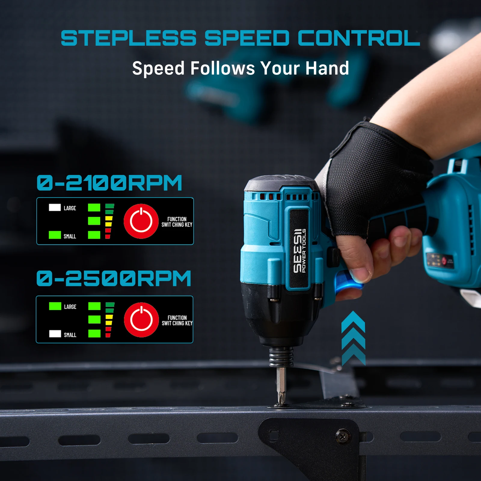 Seesii Electric Screwdriver 180N.m Wireless Brushless Impact Drill Electric Impact Driver Kit for Makita 21V Max With 2*2.0Ah Batteries - view 6