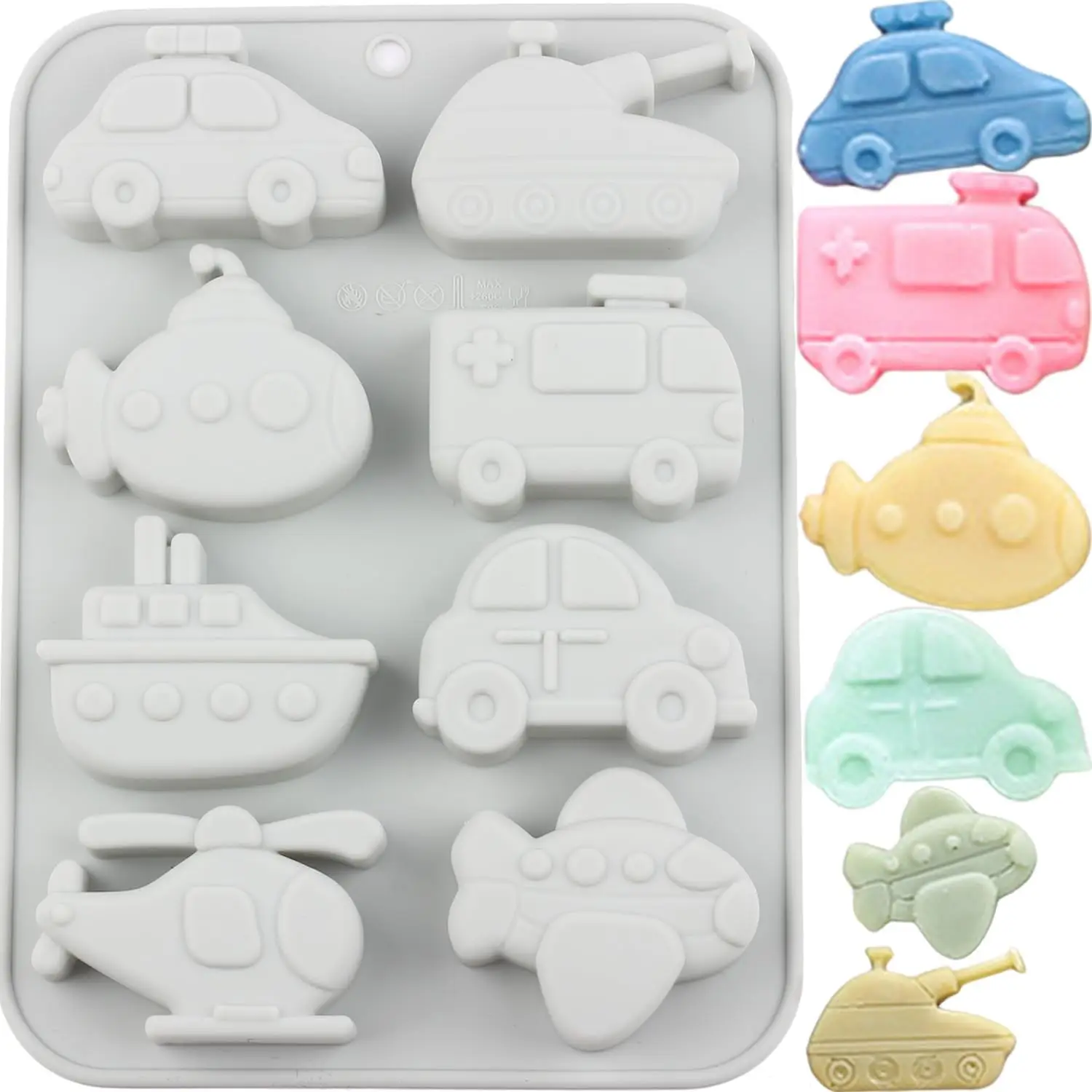 

8 Cavity Transportation Theme Silicone Molds Car Airplane Ship Shaped Candy Mold for Candy Chocolate Baking Accessories
