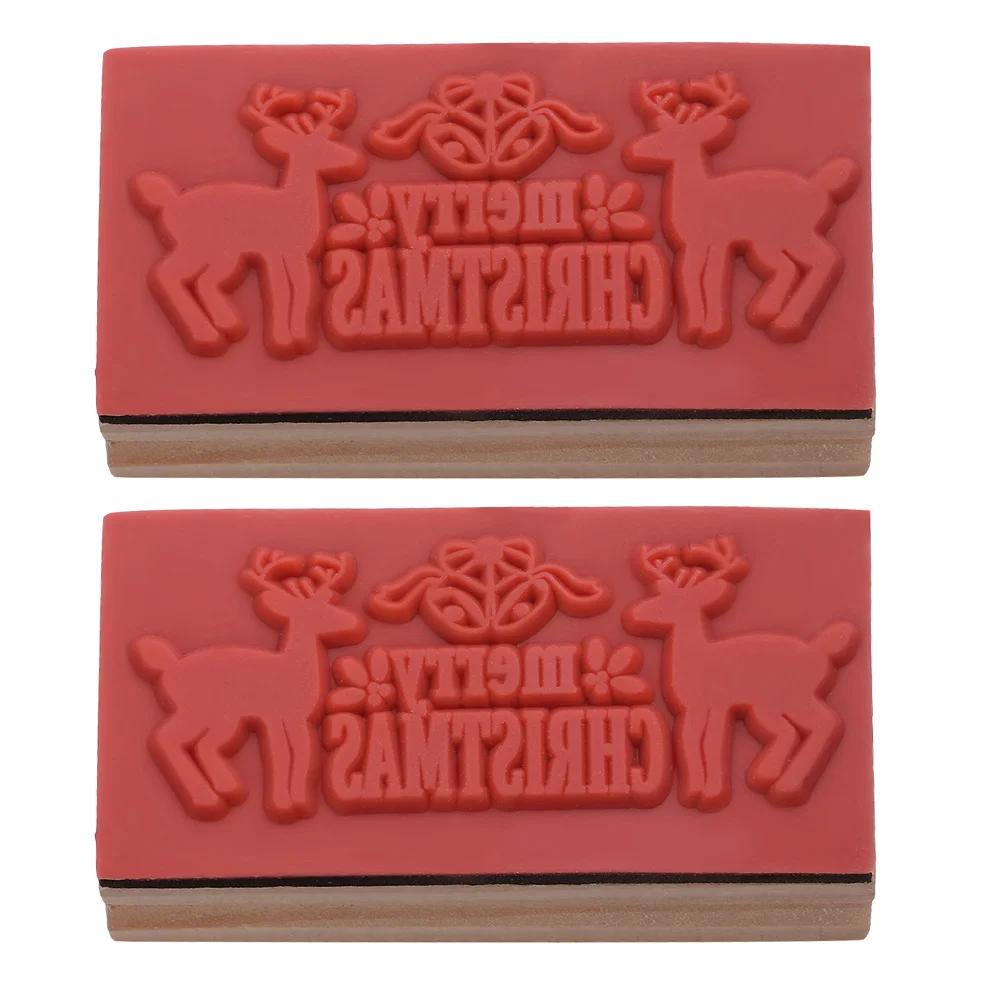 2Pcs DIY Christmas Deer Stamper Wooden Seal Stamps Creative Merry Christmas Kids Gift Deer Pattern Stamper Seal Stamps