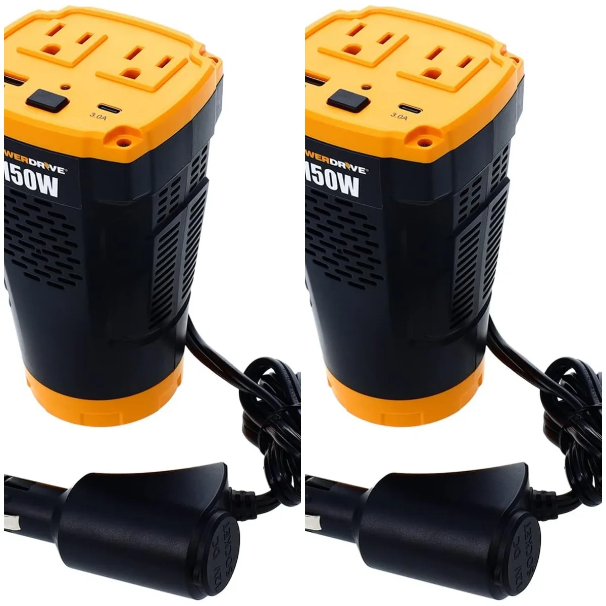 

PWD150C 150W Power Inverter for Cup Holders 12v DC to 110v AC with 2 Outlets and 2 Ports