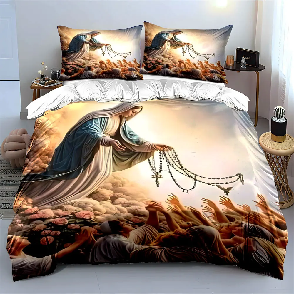 Merciful Virgin Mary print Art Set Decoration Gift Soft Skin-Friendly Bedding Set Includes 1 Duvet Cover And 2 Pillowcase,Gift