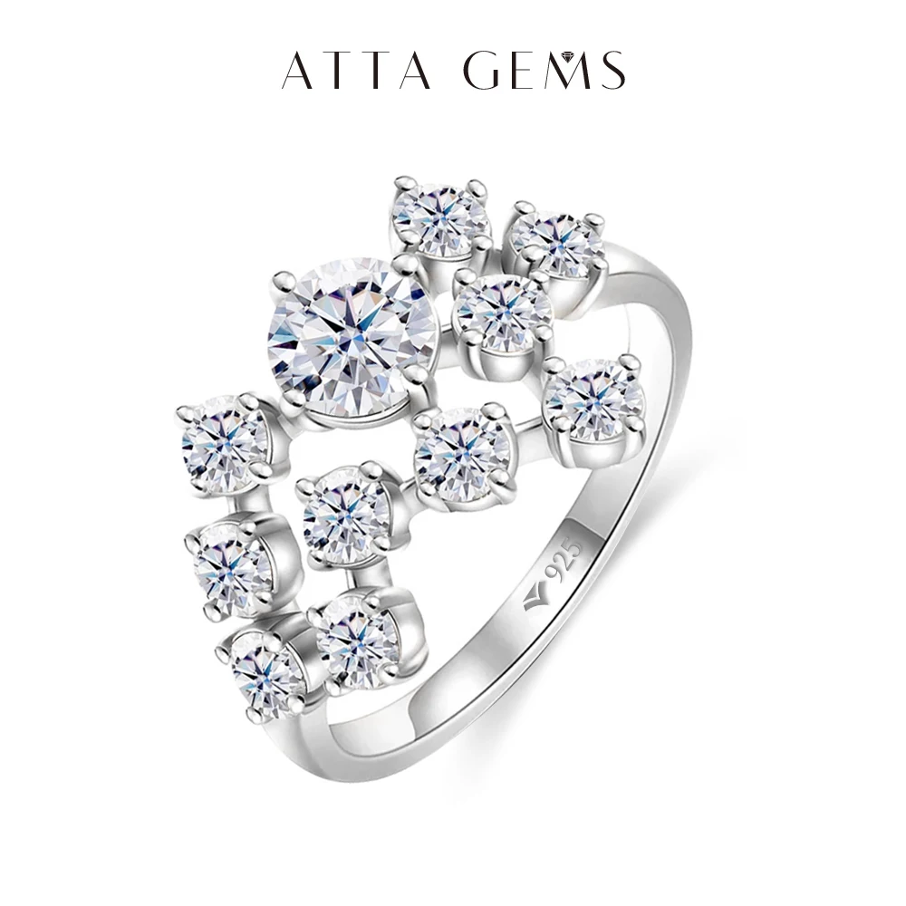 ATTAGEMS Moissanit Ring D Farbe 1,5 ct Ausgezeichnete Runde Form 5mm 925 18K Echte Verlobung Hochzeit Ringe Für frauen Edlen Schmuck