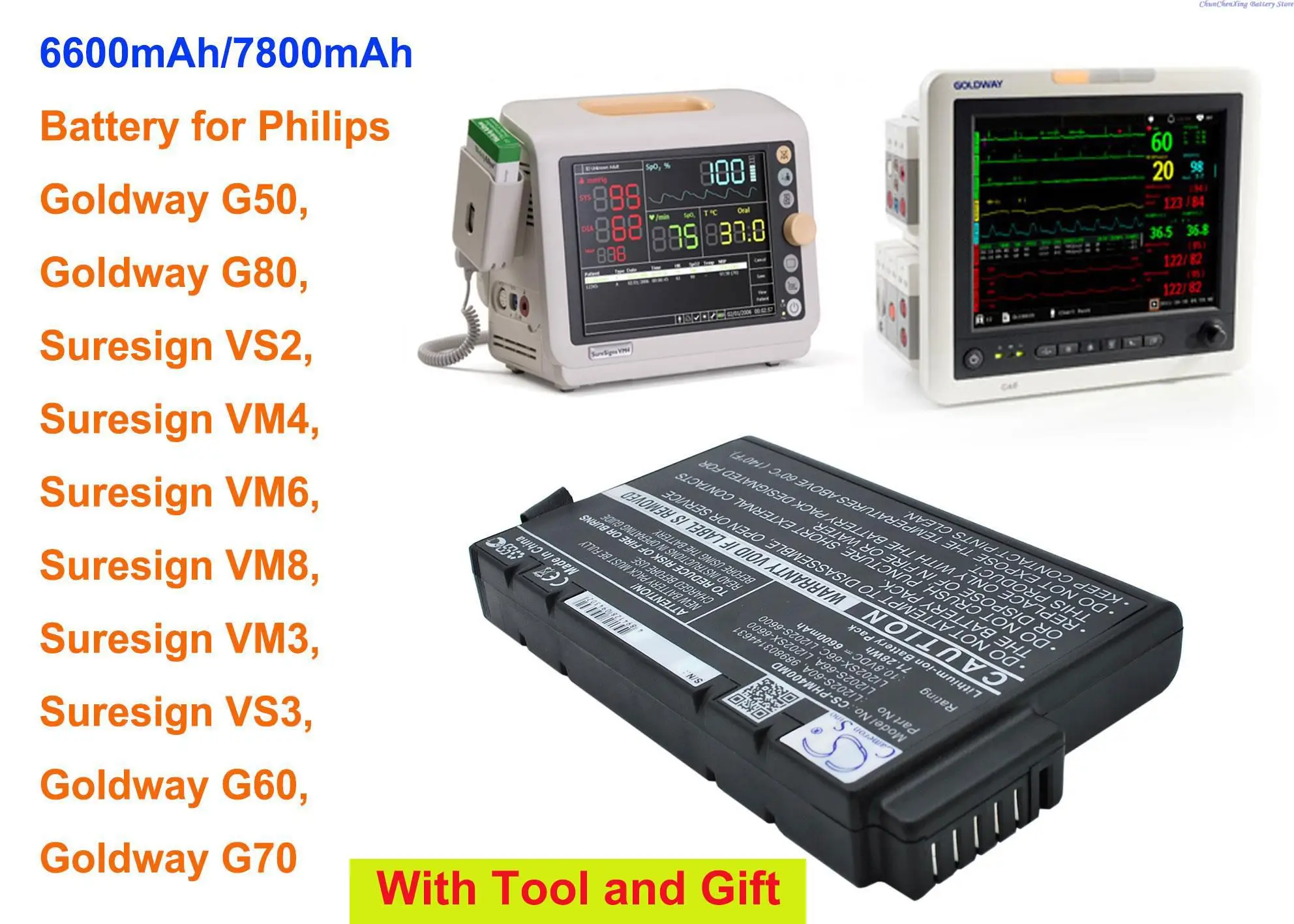 

Аккумулятор 6600 мАч для Philips Goldway G50,Goldway G60, Goldway G70, G80,Suresign VS2, VM4, VM6, VM8, VM3, VS3