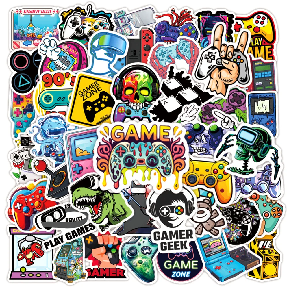50 Stück Lustige Cartoon-Videospiel-Aufkleber Coole Totenkopf-Joystick-Gamepad-Sticker DIY Skateboard Handy Tagebuch Scrapbooking Aufkleber