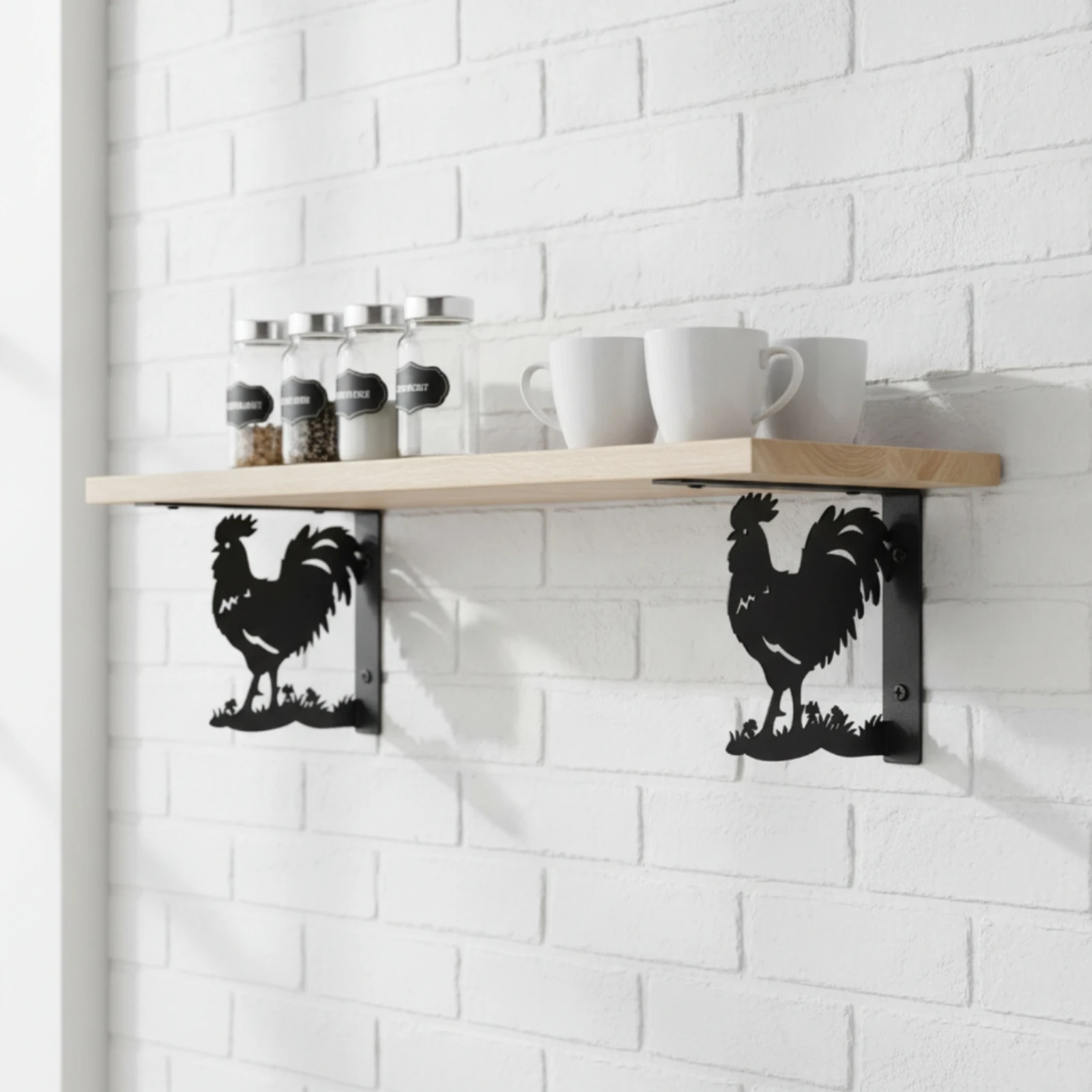Wall Shelf Brackets Industrial Wall Mounted Shelf Brackets Powder-Coated Sturdy for Living Room, Kitchen