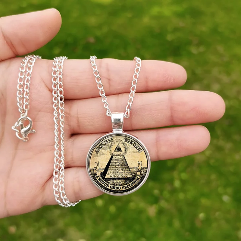 Free Mason Necklace Pendant Freemason Glass Photo Charm Retro Masonic Accessories for Men Women Jewelry Gift