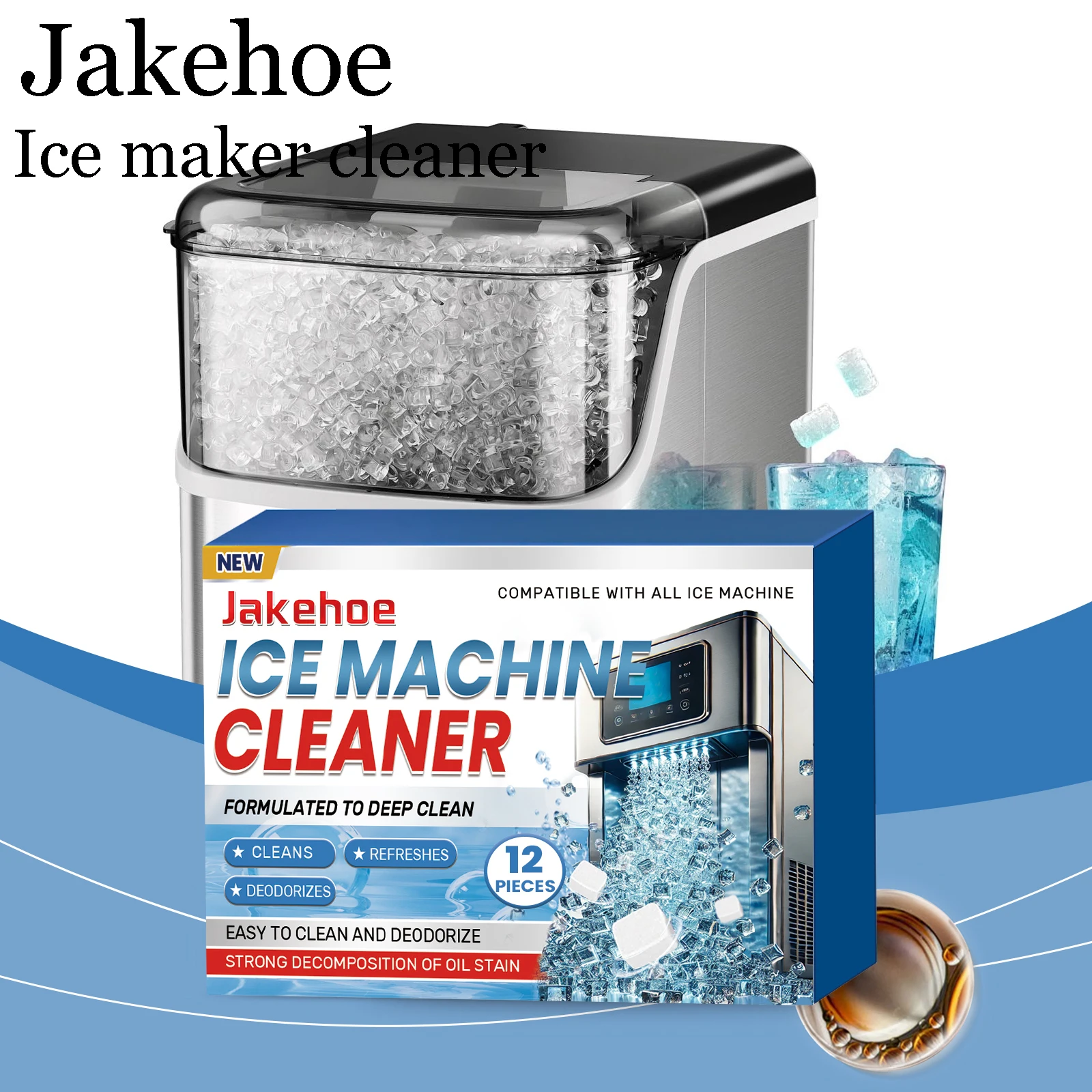 Pastillas Limpiadoras para Máquinas de Hielo Jakehoe, Portátiles, Limpieza Suave, Eliminan Olores, Se Disuelven Rápidamente, Fáciles de Usar, Limpiador para Máquinas de Hielo