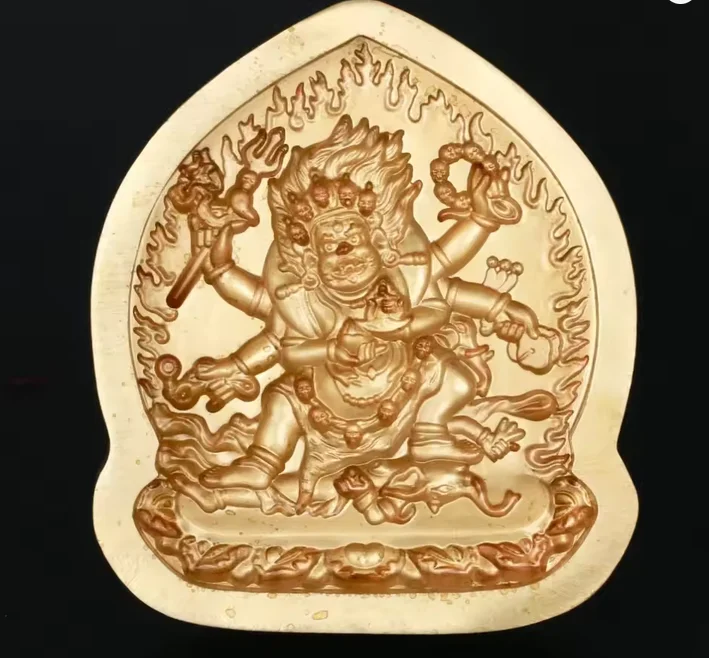 Copper Brass Six-arms Black Mahagala Tsatsa Mould Buddha Statue Tibet Buddhism Mahakala TSHA-TSHA Mold