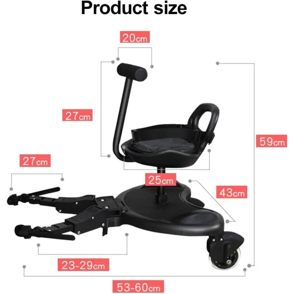 Universal 2-in-1 Stroller Board Child Rider Stroller Attachment with Saddle Detachable Seat & Standing Platform Easy to Use