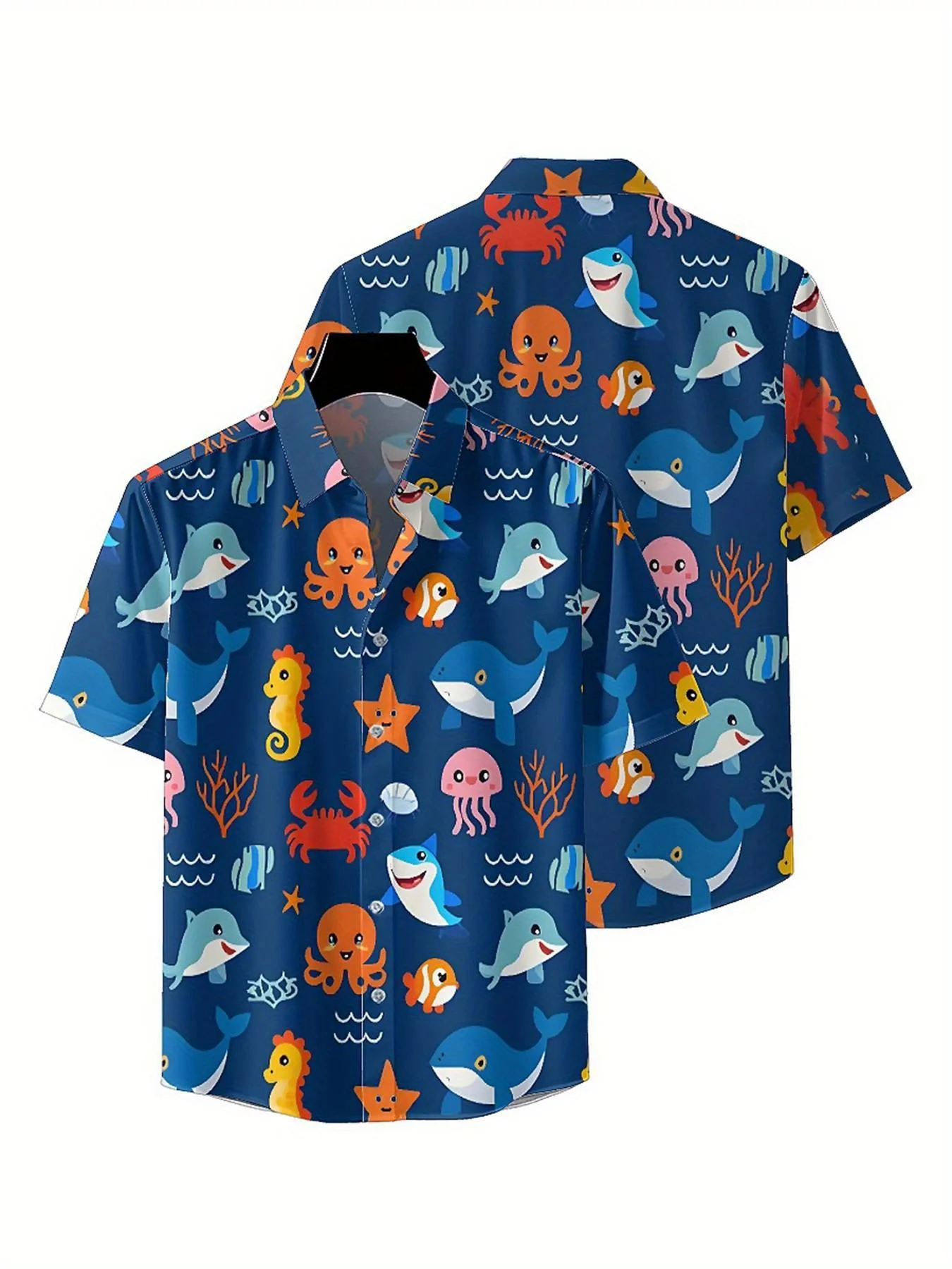 メンズプラスサイズアロハシャツ深海冒険パターン、ユニセックスアロハシャツ、夏のトップスTシャツ、ストリートウェア