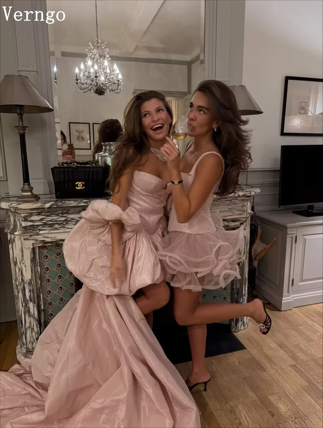 فستان سهرة من الكريب الوردي من Verngo على شكل قلب على شكل حرف A فساتين حفلات مطوي سويب تراين لحفلات أعياد الميلاد والمشاهير حسب الطلب #3