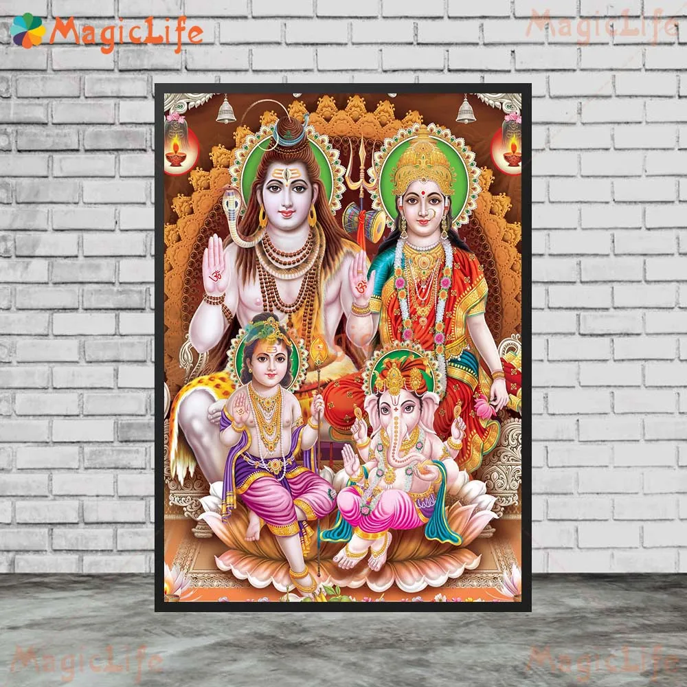 Religion Shiva Family Parvati Hinduism Hindu Mythology Wall Pictures For Living Room Poster Wall Art Canvas Painting Unframed