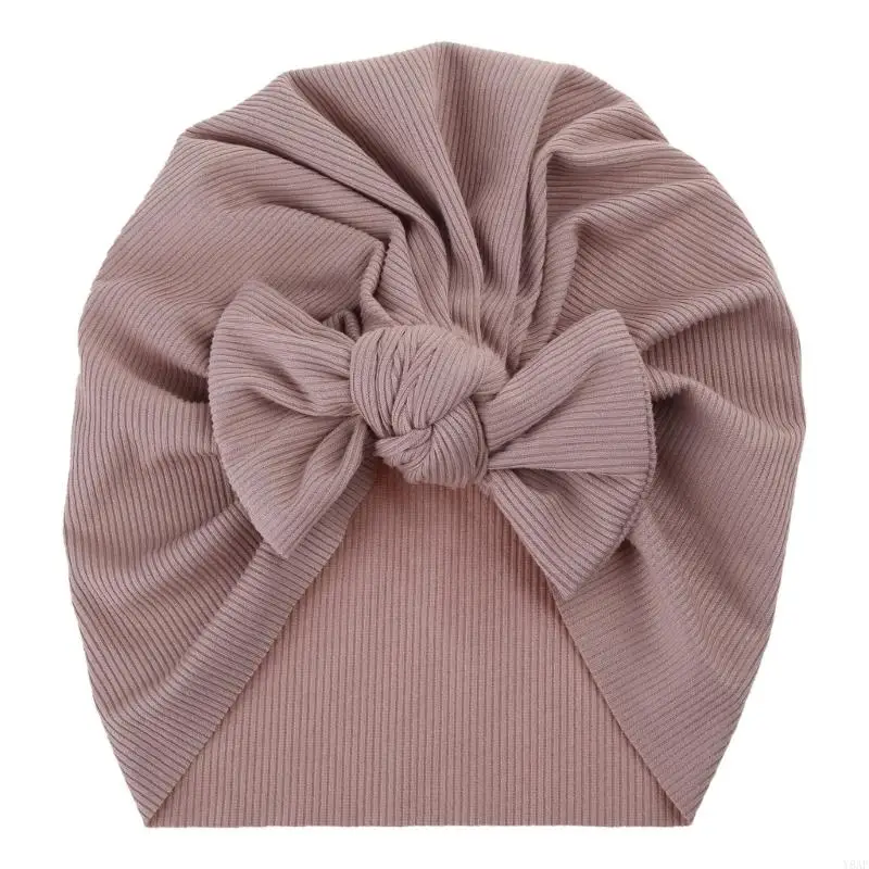 Y8AF Baby Turban Hat with Bow Knot for Boys Girls 0-24M Breathable Soft Comfort Headdress with Highly Stretchy Universal Size