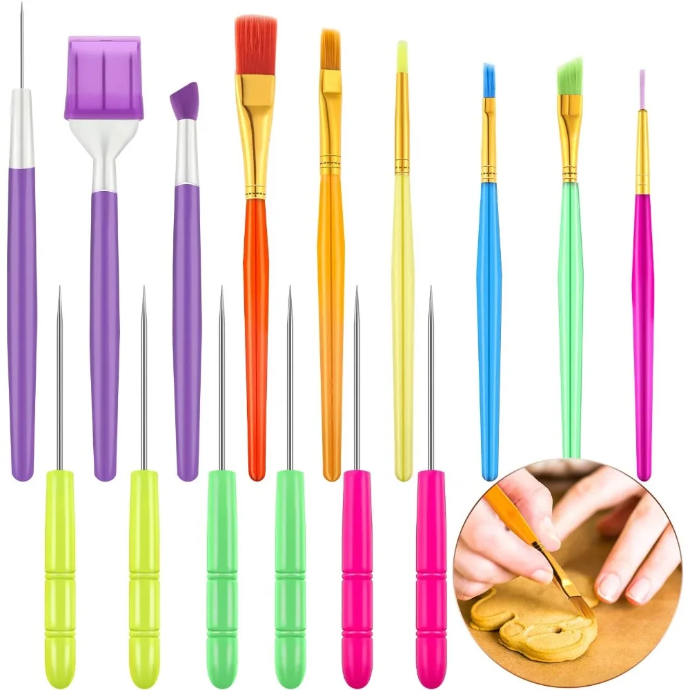 

15 Pcs Cookie Decorating Supplies Tool Set Includes 6 Cookie Decorating Brushes 6 Sugar Stir Needle 3 Cake Scriber Tools fo