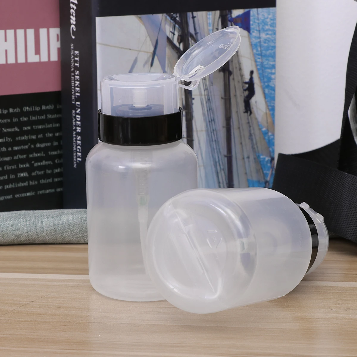 6 Pcs Nail Remover Pump Bottle Reusable Plastic Dispenser for Liquid Nail Polish Remover Alcohol Custom Gel Bottle Manicure Tool