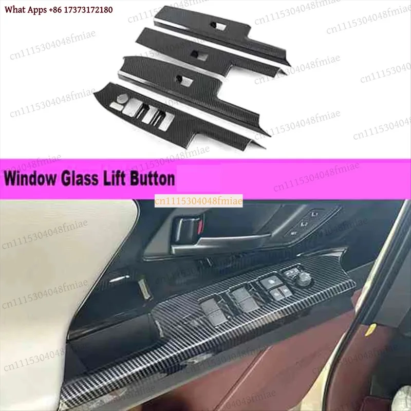4PCS Car Window Glass Lift Button Switch Cover Trim Door Armrest Panel for Toyota Bz4X 2022 2023 Carbon Fiber Style