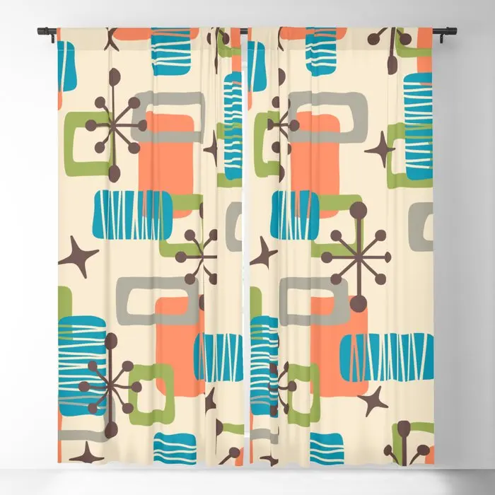 Retro Mid Century Modern Atomic Blackout Curtains 3D Print Window Curtains for Bedroom Living Room Decor Window Treatments