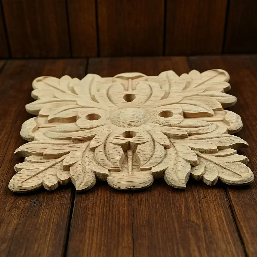 Square Miniatures Wood Corner Appliques Frame Unique Wooden Figurines Crafts Wall Door Decoration Figurines Furniture Parts