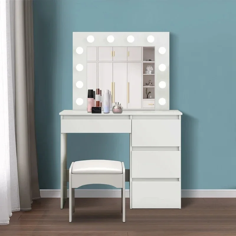 Hot Sale Makeup Vanity Table With Lighted Mirror Desk Mirror Furniture Hollywood Vanity Table Makeup Vanity Bedroom Furniture