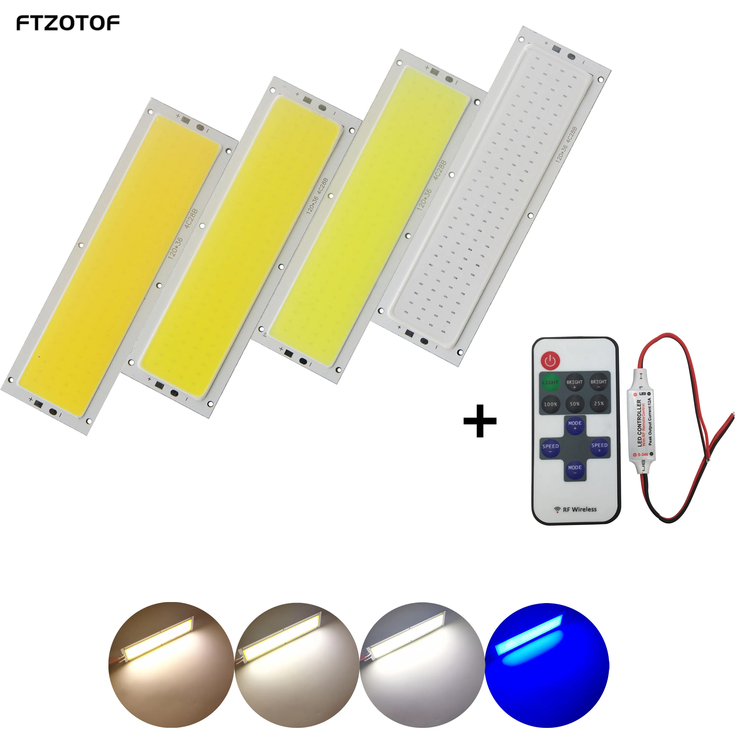 Gorący LED COB 12V DC 12W Chip Strip ściemniania 120x36mm lampy rury naturalnie ciepły biały niebieski RF pilot zdalnego sterowania ściemniacz DIY