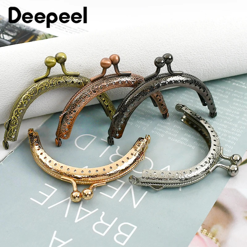 5Pcs Deepeel 85mm Embossed Metal Bag Handle Wallet Frame Kiss Clasp Handbag Handles Coin Purse DIY Sewing Brackets Accessories