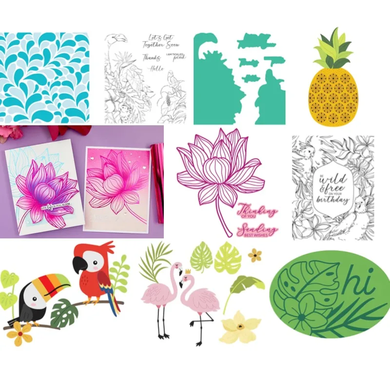 Parrot Blooms Leaves Grass Pineapple Swan Lotus Bird Metal Cutting Dies Stamp Stencil Hot Foil Embossing Greeting Card 2024 New