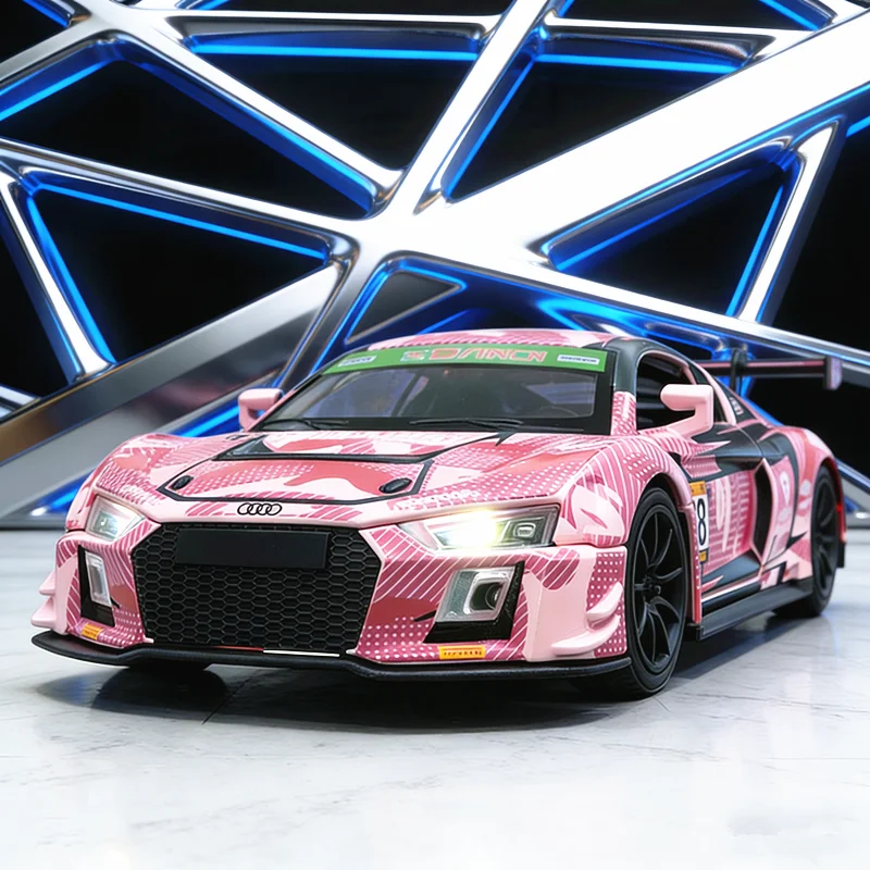 

Масштабная модель 1:32 AUDI R8 LMS GT3 Limited Edition, высококачественная литая модель спорткара со звуком и светом, инерционная, детская игрушка, коллекционный подарок